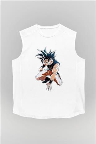 Goku Baskılı Beyaz Unisex Kolsuz Tişört - Tshirt