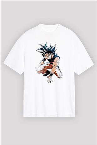 Goku Baskılı Beyaz Unisex Oversize Tişört - Tshirt