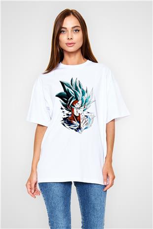 Goku Baskılı Beyaz Unisex Oversize Tişört - Tshirt