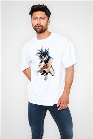 Goku Baskılı Beyaz Unisex Oversize Tişört - Tshirt