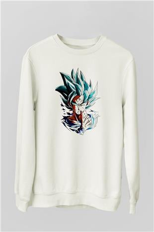 Goku Baskılı Beyaz Unisex Sweatshirt