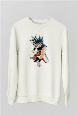 Goku Baskılı Beyaz Unisex Sweatshirt