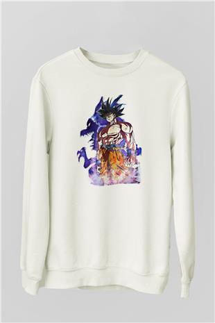 Goku Baskılı Beyaz Unisex Sweatshirt