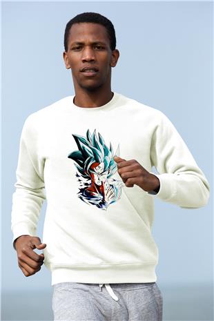 Goku Baskılı Beyaz Unisex Sweatshirt