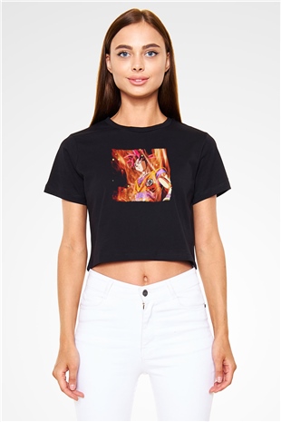 Goku Baskılı Siyah Crop Top Kadın Tişört - Tshirt