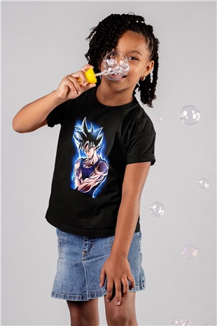 Goku Baskılı Unisex Siyah Çocuk Tişört - Tshirt