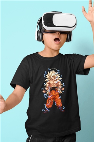 Goku Baskılı Unisex Siyah Çocuk Tişört - Tshirt