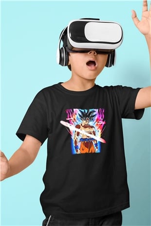 Goku Baskılı Unisex Siyah Çocuk Tişört - Tshirt