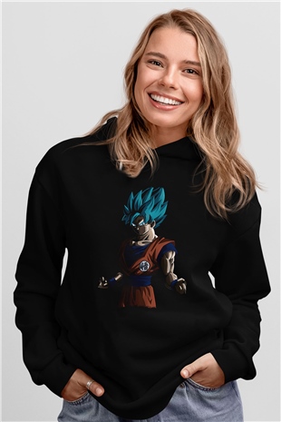 Goku Baskılı Unisex Siyah Hoodie