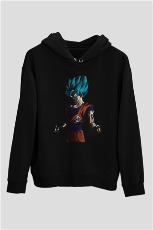 Goku Baskılı Unisex Siyah Hoodie