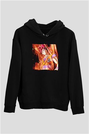 Goku Baskılı Unisex Siyah Hoodie