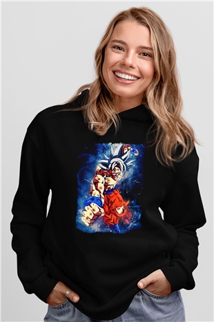 Goku Baskılı Unisex Siyah Hoodie