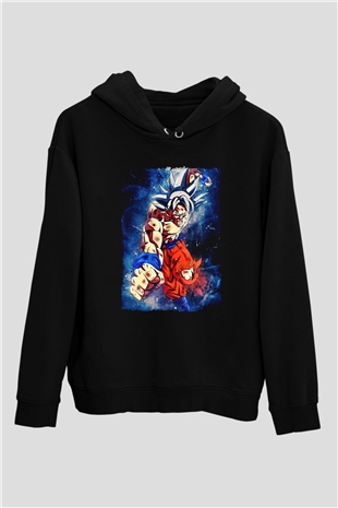 Goku Baskılı Unisex Siyah Hoodie