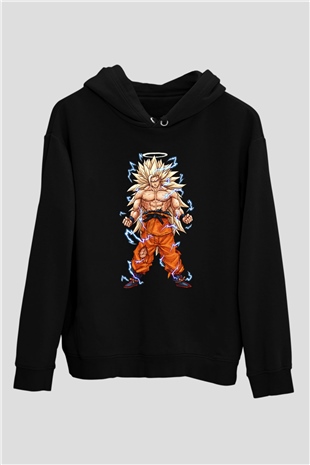 Goku Baskılı Unisex Siyah Hoodie