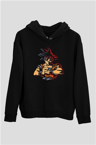 Goku Baskılı Unisex Siyah Hoodie