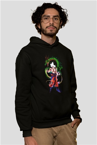 Goku Baskılı Unisex Siyah Hoodie