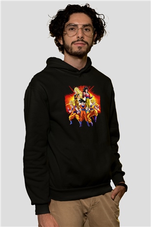 Goku Baskılı Unisex Siyah Hoodie