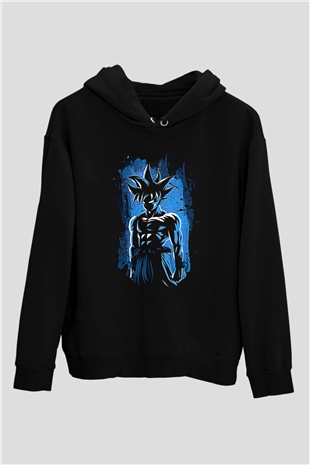 Goku Baskılı Unisex Siyah Hoodie