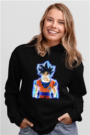 Goku Baskılı Unisex Siyah Hoodie