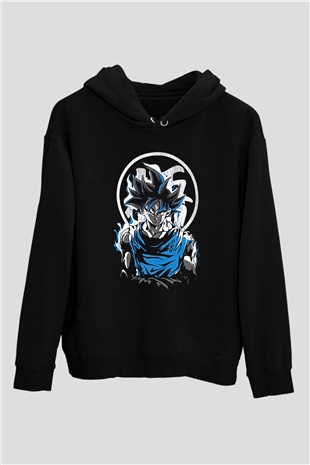 Goku Baskılı Unisex Siyah Hoodie