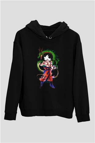 Goku Baskılı Unisex Siyah Hoodie
