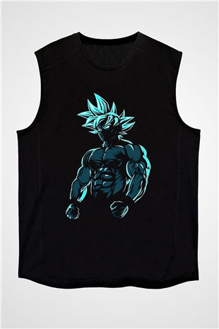 Goku Baskılı Unisex Siyah Kolsuz Tişört - Tshirt