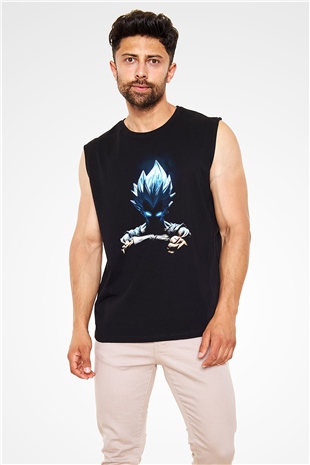 Goku Baskılı Unisex Siyah Kolsuz Tişört - Tshirt