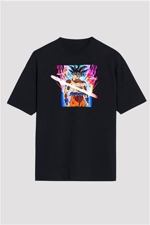 Goku Baskılı Unisex Siyah Oversize Tişört - Tshirt