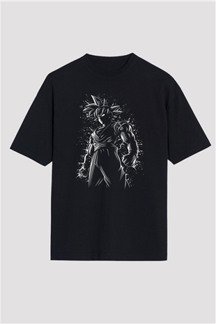 Goku Baskılı Unisex Siyah Oversize Tişört - Tshirt
