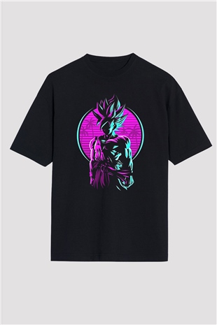 Goku Baskılı Unisex Siyah Oversize Tişört - Tshirt