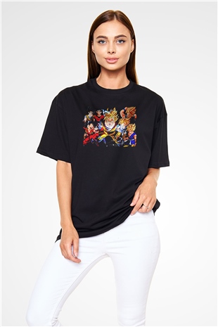 Goku Baskılı Unisex Siyah Oversize Tişört - Tshirt