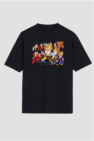 Goku Baskılı Unisex Siyah Oversize Tişört - Tshirt