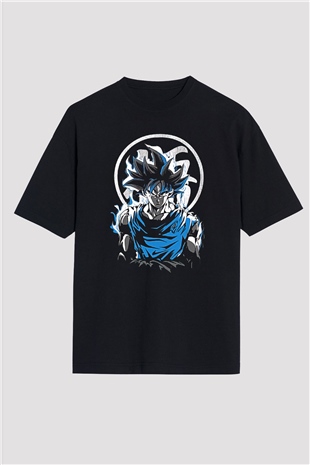 Goku Baskılı Unisex Siyah Oversize Tişört - Tshirt