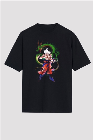 Goku Baskılı Unisex Siyah Oversize Tişört - Tshirt