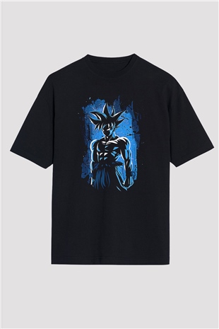 Goku Baskılı Unisex Siyah Oversize Tişört - Tshirt