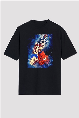 Goku Baskılı Unisex Siyah Oversize Tişört - Tshirt