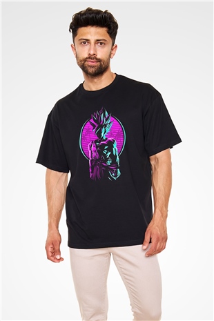 Goku Baskılı Unisex Siyah Oversize Tişört - Tshirt