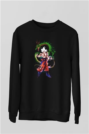 Goku Baskılı Unisex Siyah Sweatshirt