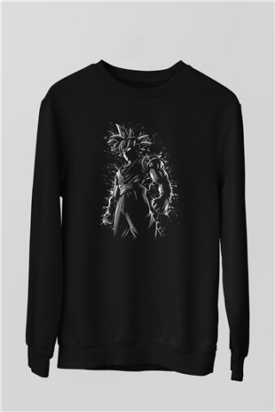 Goku Baskılı Unisex Siyah Sweatshirt