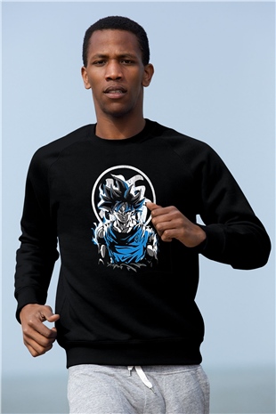 Goku Baskılı Unisex Siyah Sweatshirt