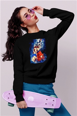Goku Baskılı Unisex Siyah Sweatshirt