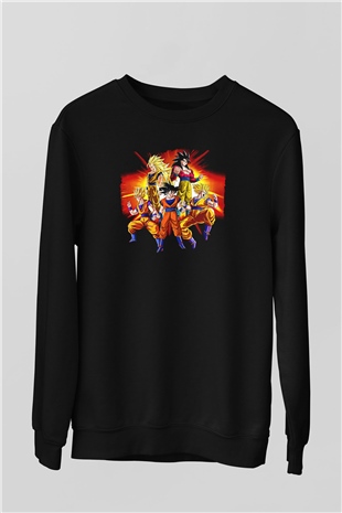 Goku Baskılı Unisex Siyah Sweatshirt