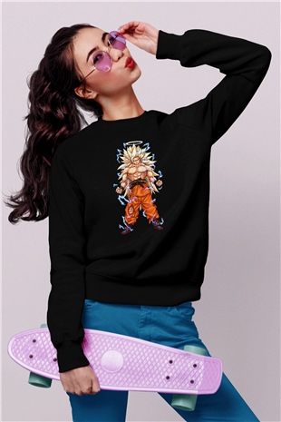 Goku Baskılı Unisex Siyah Sweatshirt