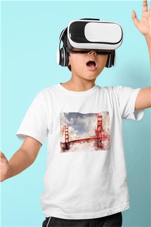 Golden Gate Bridge Beyaz Unisex Çocuk Tişört