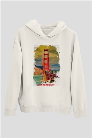 Golden Gate Bridge Beyaz Unisex Hoodie