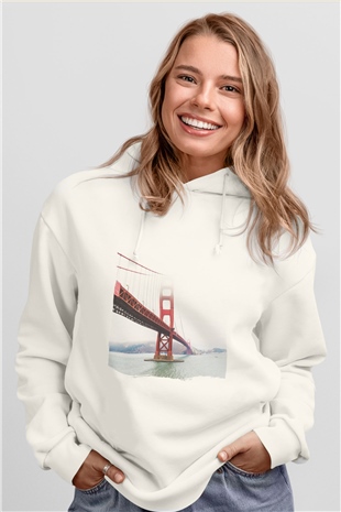 Golden Gate Bridge Beyaz Unisex Hoodie