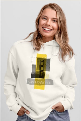 Golden Gate Bridge Beyaz Unisex Hoodie