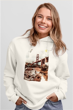 Golden Gate Bridge Beyaz Unisex Hoodie
