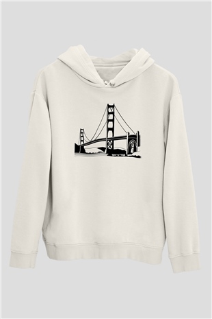 Golden Gate Bridge Beyaz Unisex Kapşonlu Sweatshirt