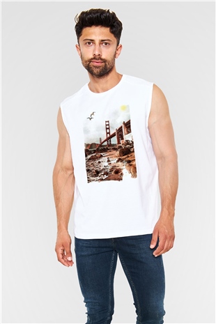 Golden Gate Bridge Beyaz Unisex Kolsuz Tişört
